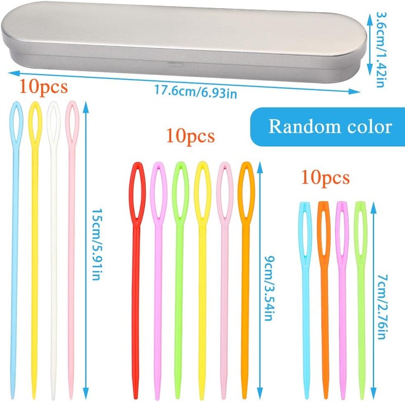 Ftyiwu 30PCS Plastic Large Eye Sewing Needles, 3 Size Yarn Needle Set, Colorful Big Eye Blunt Sewing Needles, Weaving Needles with Storage Box for Knitting Crocheting - Image 2